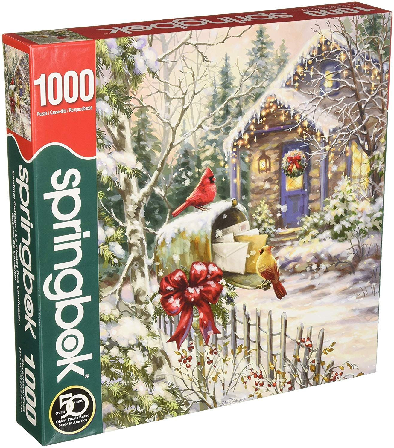 Springbok Christmas Eve Cottage 1000 Piece Puzzle - Holiday Winter Scene With Santa & Snowman
