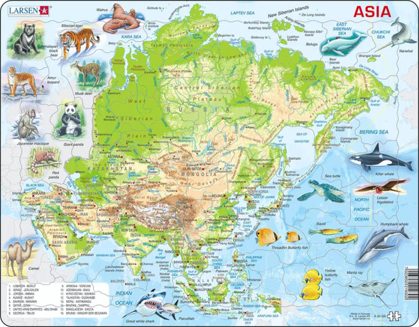 Asia Map with Animals 63 Piece Children's Educational Jigsaw Puzzle