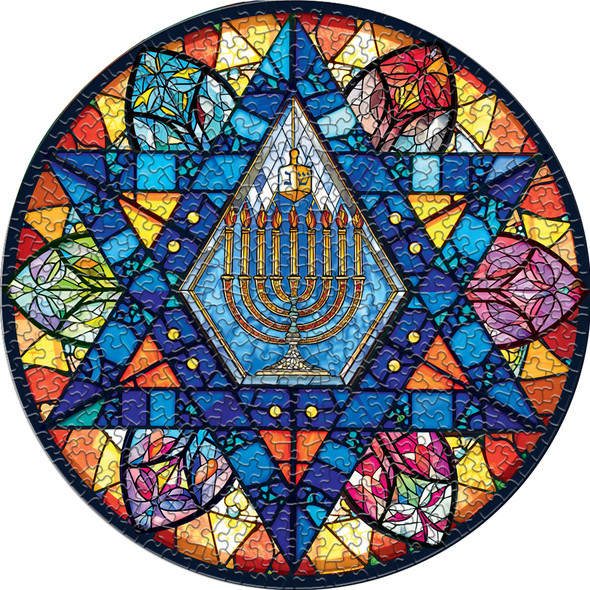 Star of David Stained Glass 500 Piece Round Jigsaw Puzzle Star of David Stained Glass 500 Piece Round Jigsaw Puzzle