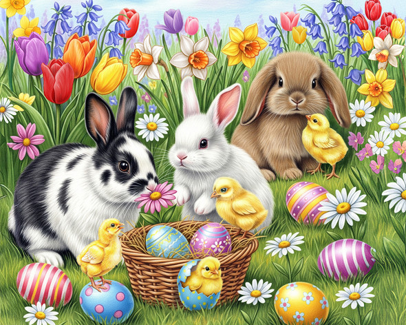 Three Easter Bunnies 500 Piece Jigsaw Puzzle