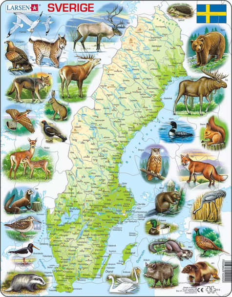 Sweden Map with Animals 71 Piece Children's Educational Jigsaw Puzzle