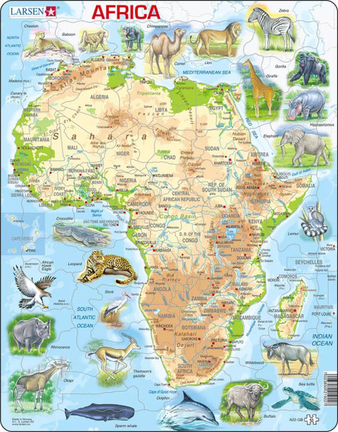 Africa Map with Animals 63 Piece Children's Educational Jigsaw Puzzle