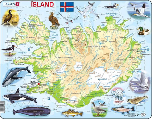 Iceland Map with Animals 81 Piece Children's Educational Jigsaw Puzzle