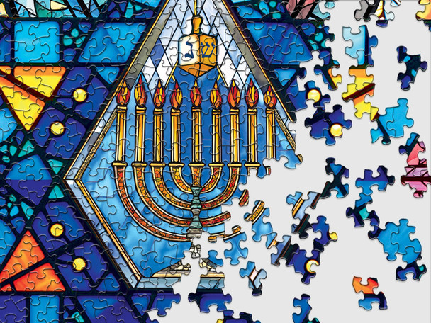Star of David Stained Glass 500 Piece Round Jigsaw Puzzle