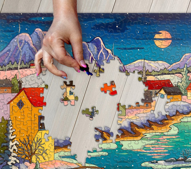 Moonlit Winter Village 500 Piece Jigsaw Puzzle