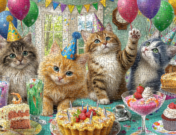 Cat Birthday Party 500 Piece Jigsaw Puzzle