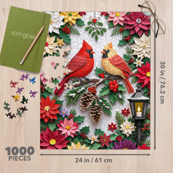 Holiday Paper Cardinals 1000 Piece Jigsaw Puzzle