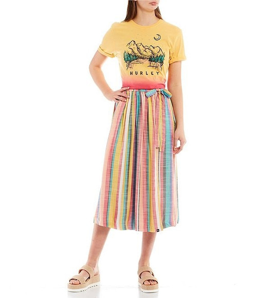 Multi-Stripe Midi Wrap Skirt