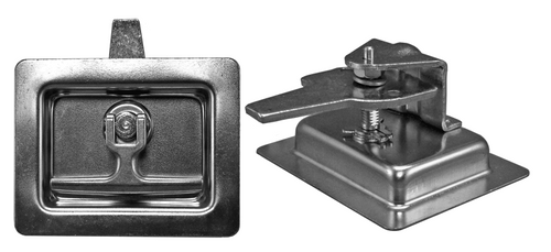 AUS Flush, Folding "T" Latch, Non Key-Locking, 4-3/4 In. L X 3-3/4 In. W, With (4) 11/64 In. Dia. Mtg. Holes On 3-3/16" X 3 In. Centers, Ss, RH