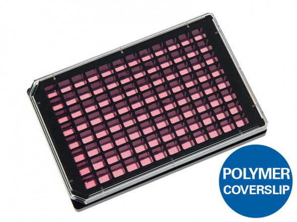 Ideal for high resolution imaging through the No. 1.5 polymer coverslip bottom with the highest optical quality
Excellent inner well flatness and whole plate flatness
Low well-to-well crosstalk in fluorescence microscopy