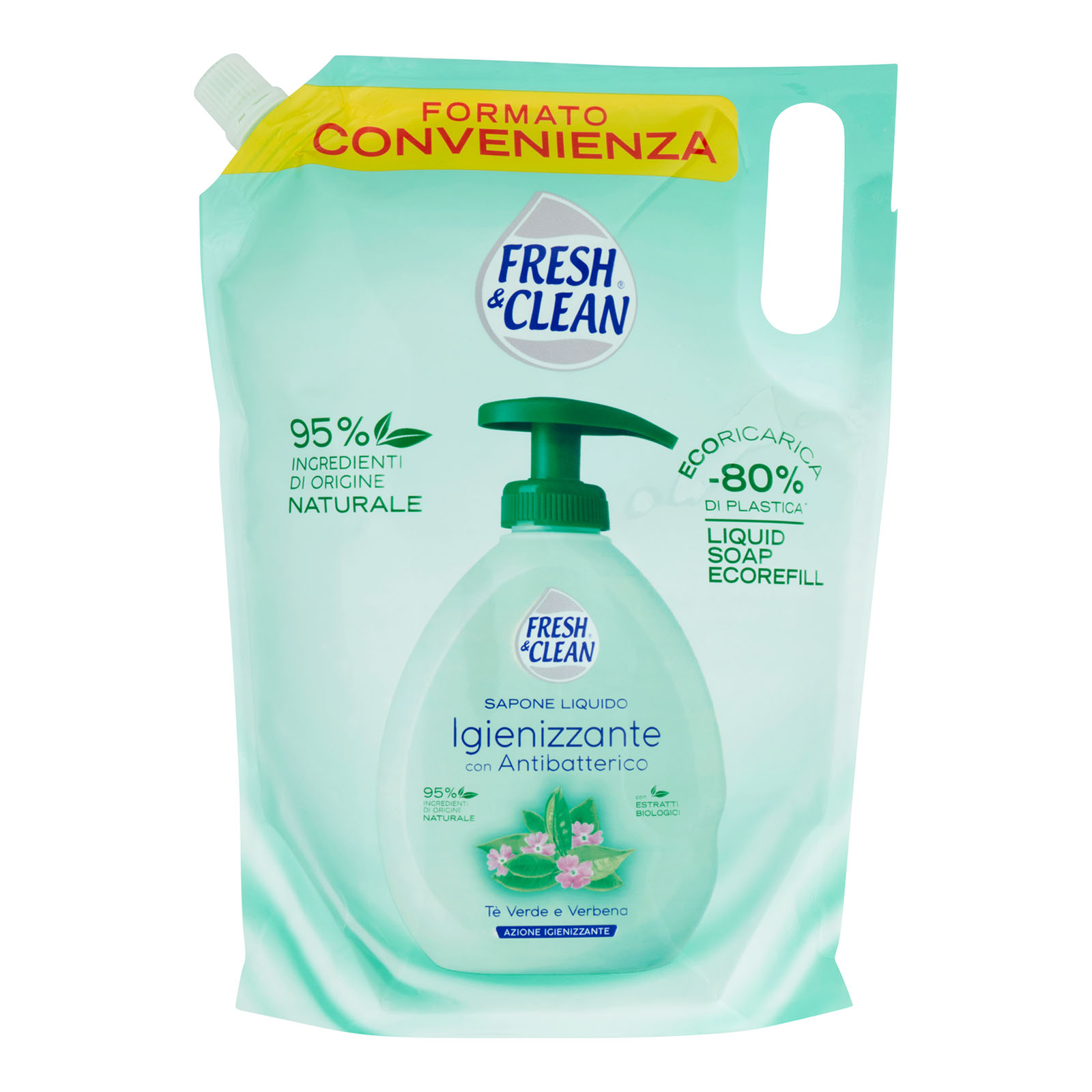 Sapone Liquido Igienizzante Con Antibatterico Tè Verde E Verbena Ecoricarica 1000 ml
