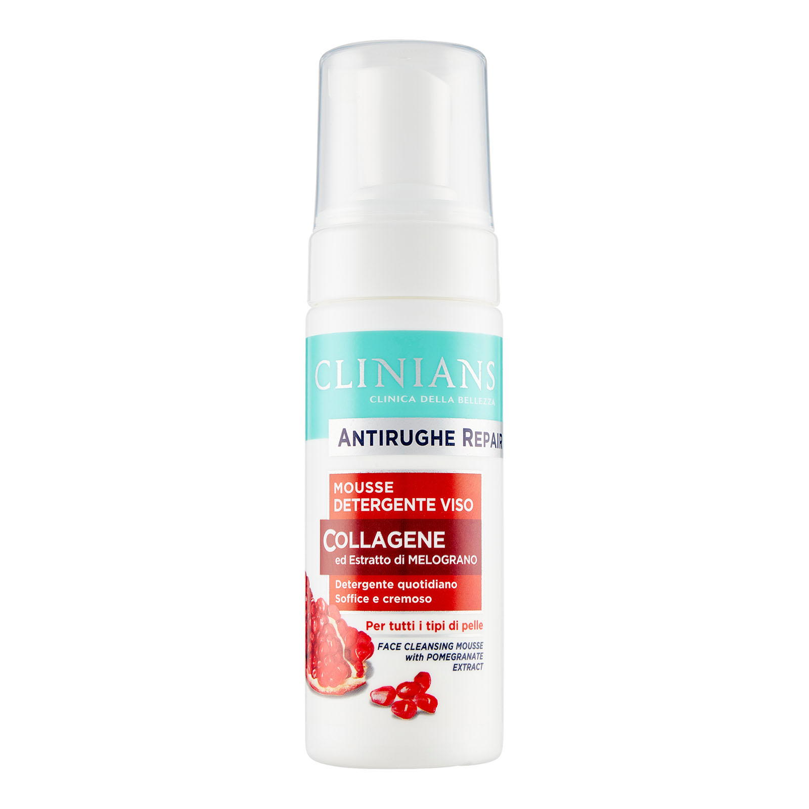 Clinians Antirughe Repair Mousse Detergente Viso Collagene Ed Estratto Di Melograno 150 ml