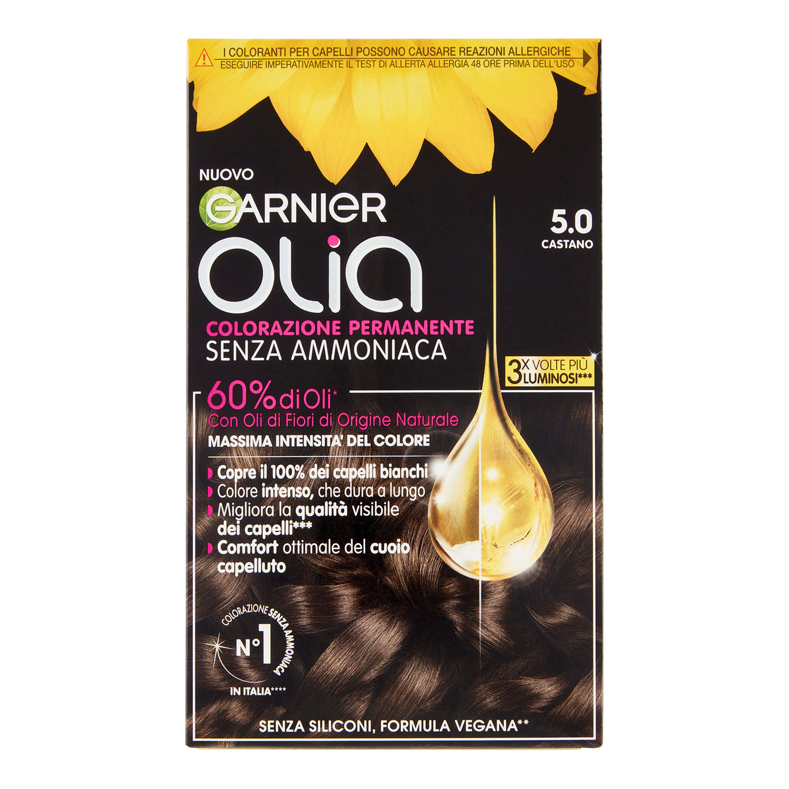 3 PZ GARNIER OLIA COLORAZIONE PERMANENTE SENZA AMMONICA 5.0 CASTANO PER CAPELLI - Immagine 9