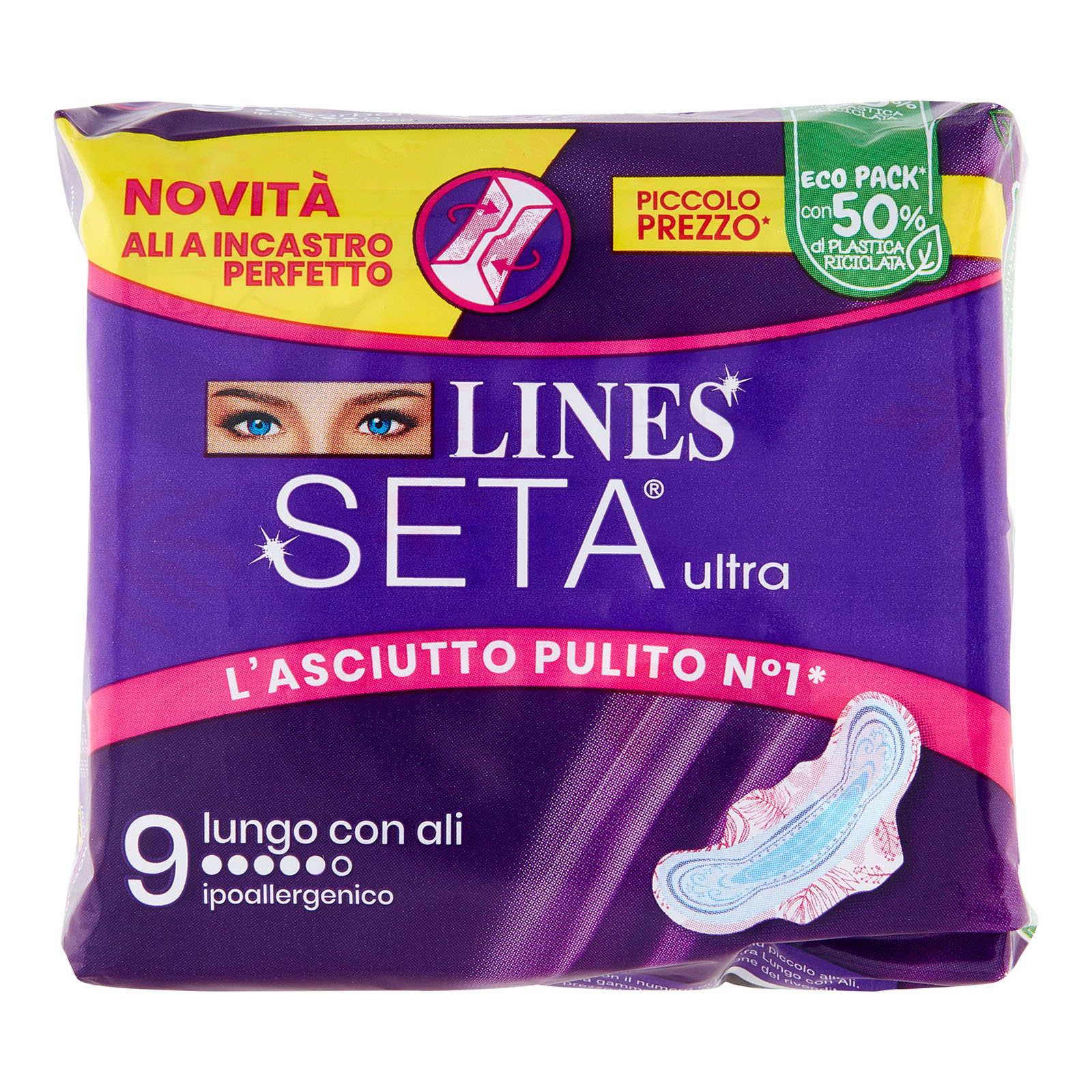 Lines Seta Ultra Assorbenti Lungo Ali 9 Pezzi