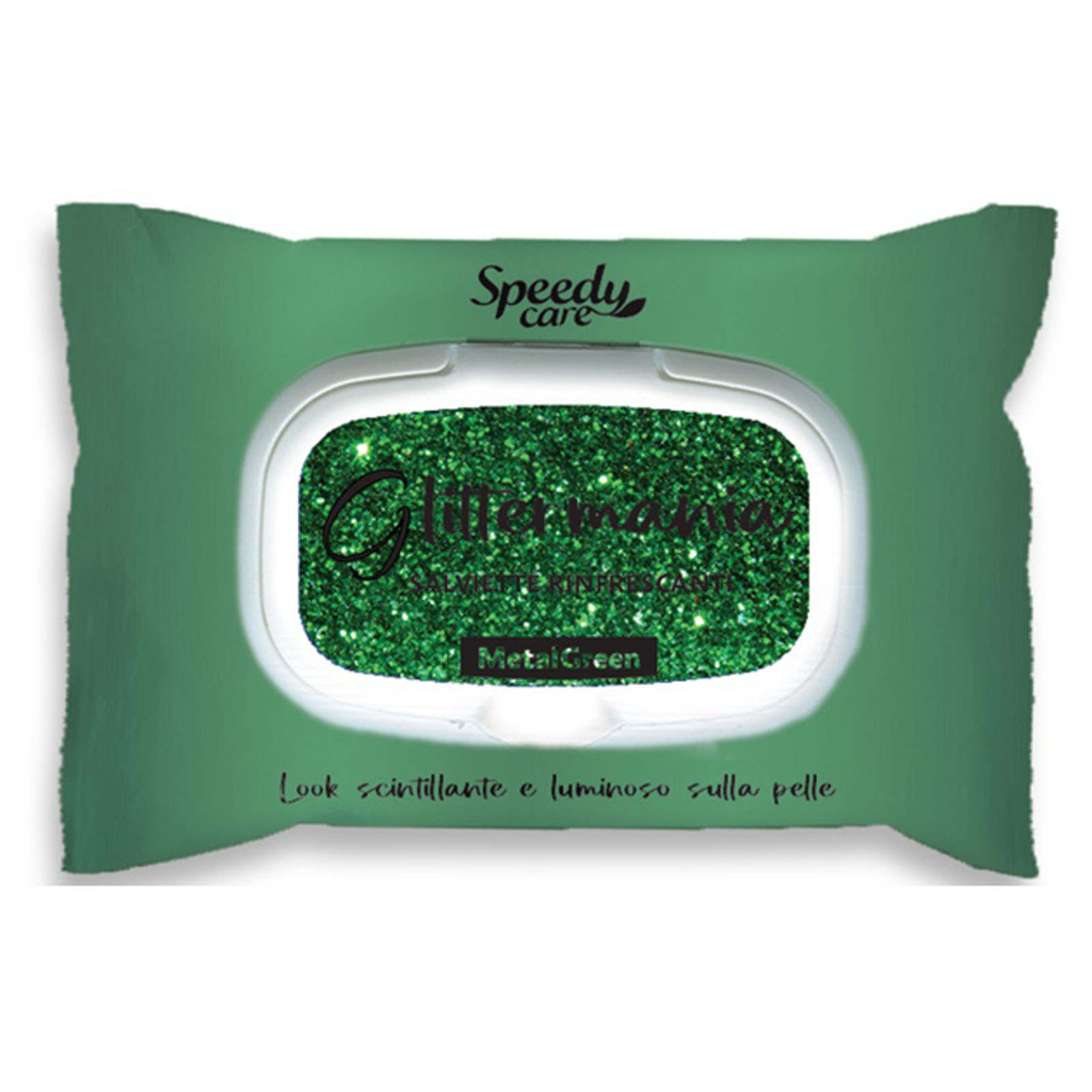 15 Salviette Glitter Mania Metal Green Rinfrescanti