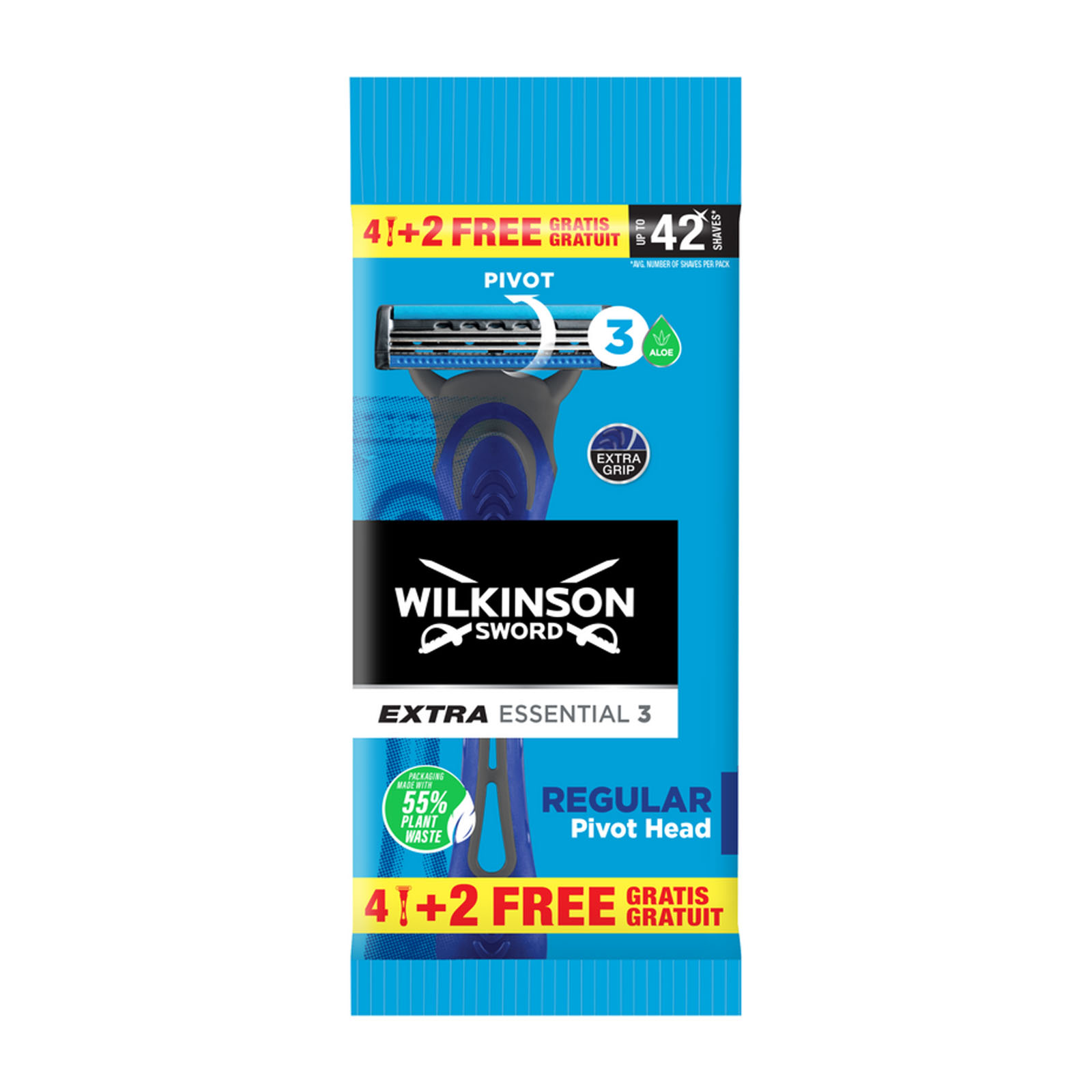 Wilkinson Rasoio Extra Essential 3 Regular Pivot 4+2 Pezzi