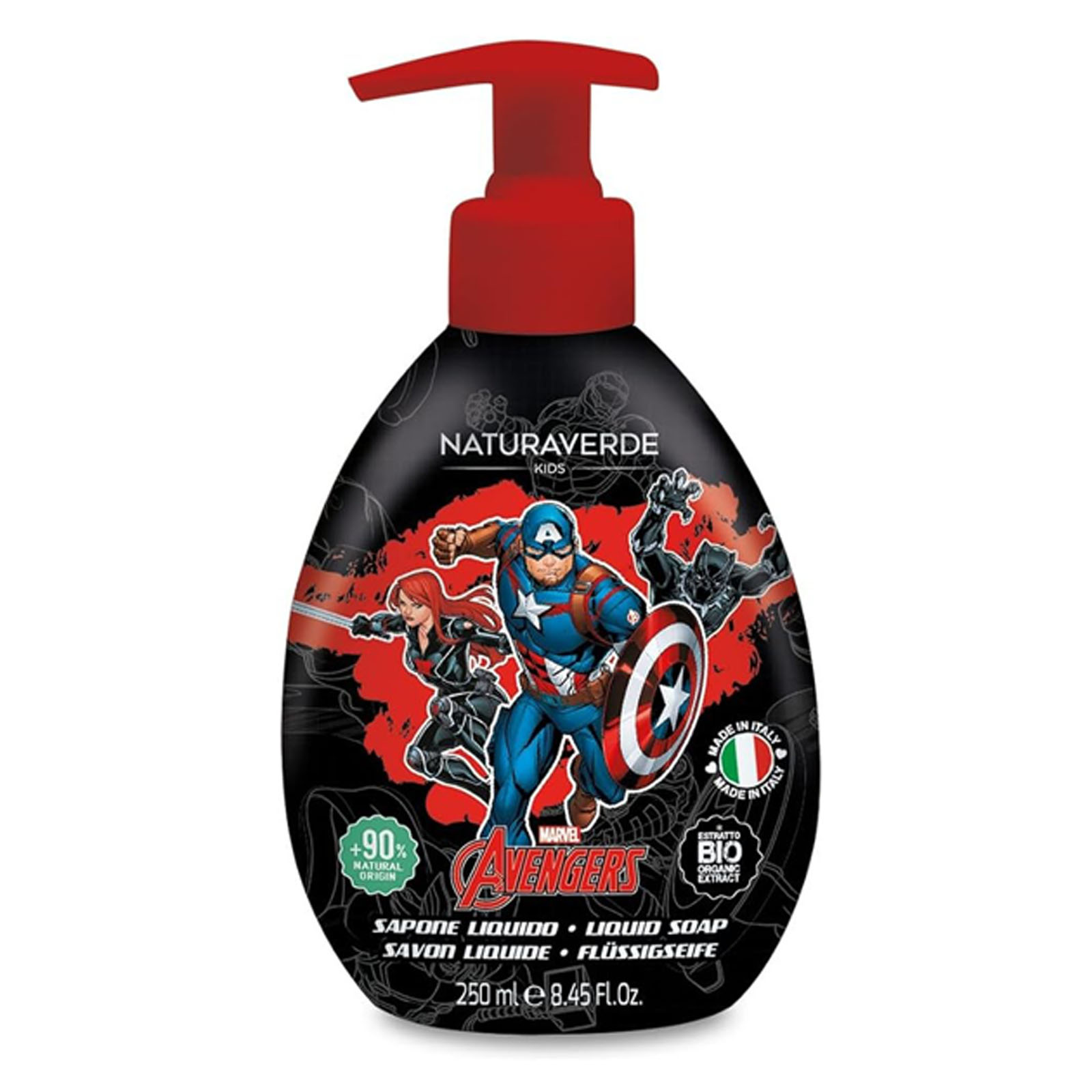 Marvel Avengers - Sapone Liquido Per Bambini, Capitan America Con Estratti Di Calendula E Camomilla 250 ml