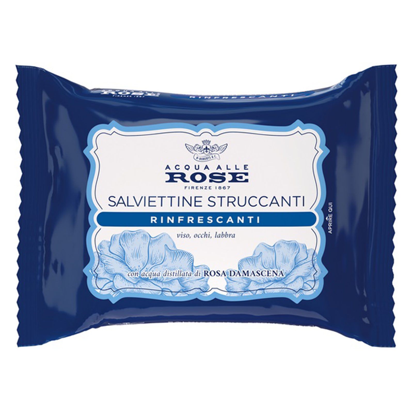 Acqua alle rose Salviette Struccanti Rinfrescanti Per Pelli Normali, 20 Pz