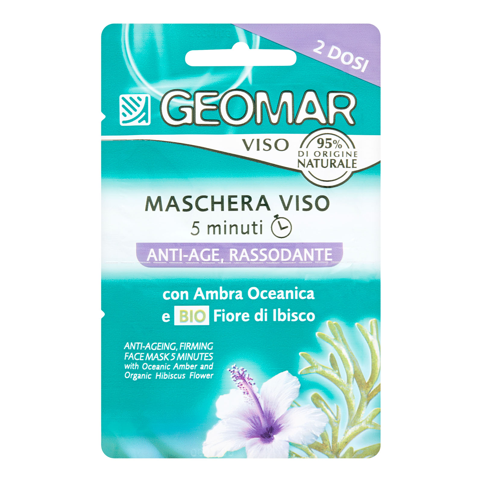 Geomar Maschera Viso 5 Minuti Anti Age Rassodante Con Fiore Di Ibisco Biologico E Ambra Oceanica 2 X 7,5 Ml 15 ml