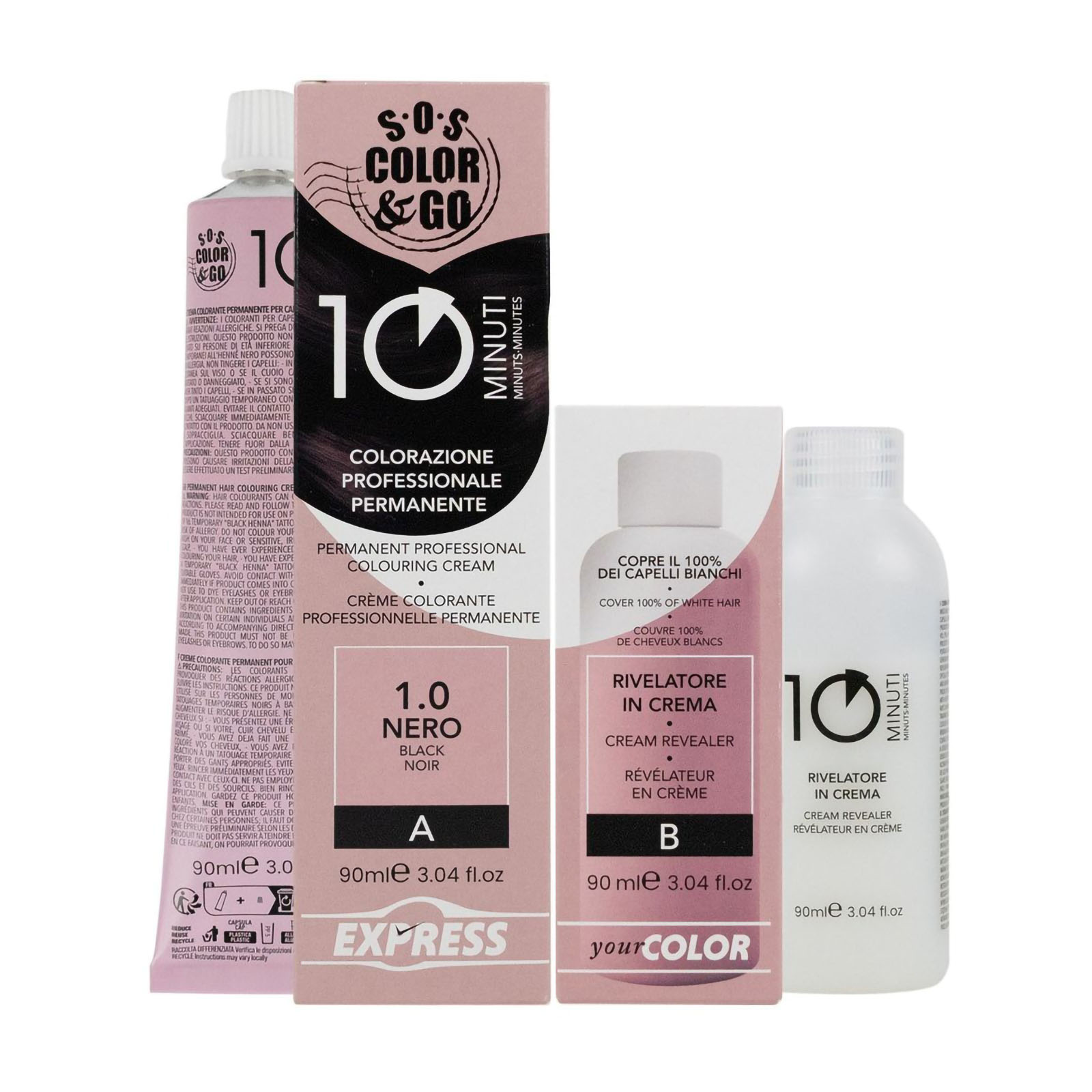 Sos Color&go Set Colorazione Professionale Permanente In 10 Minuti - 90 Ml 1.0 Nero