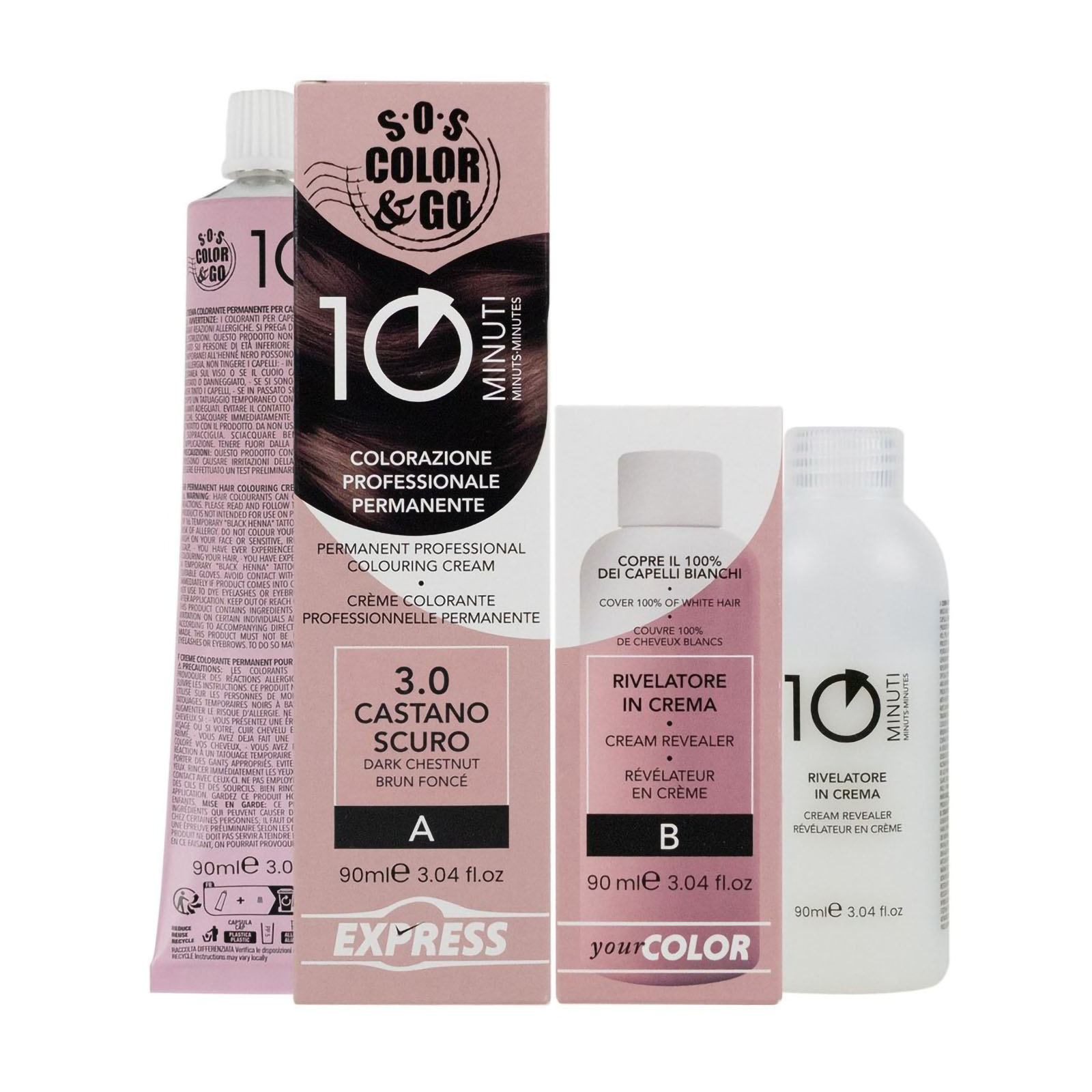 Sos Color&go Set Colorazione Professionale Permanente In 10 Minuti - 90 Ml 3.0 Castano Scuro