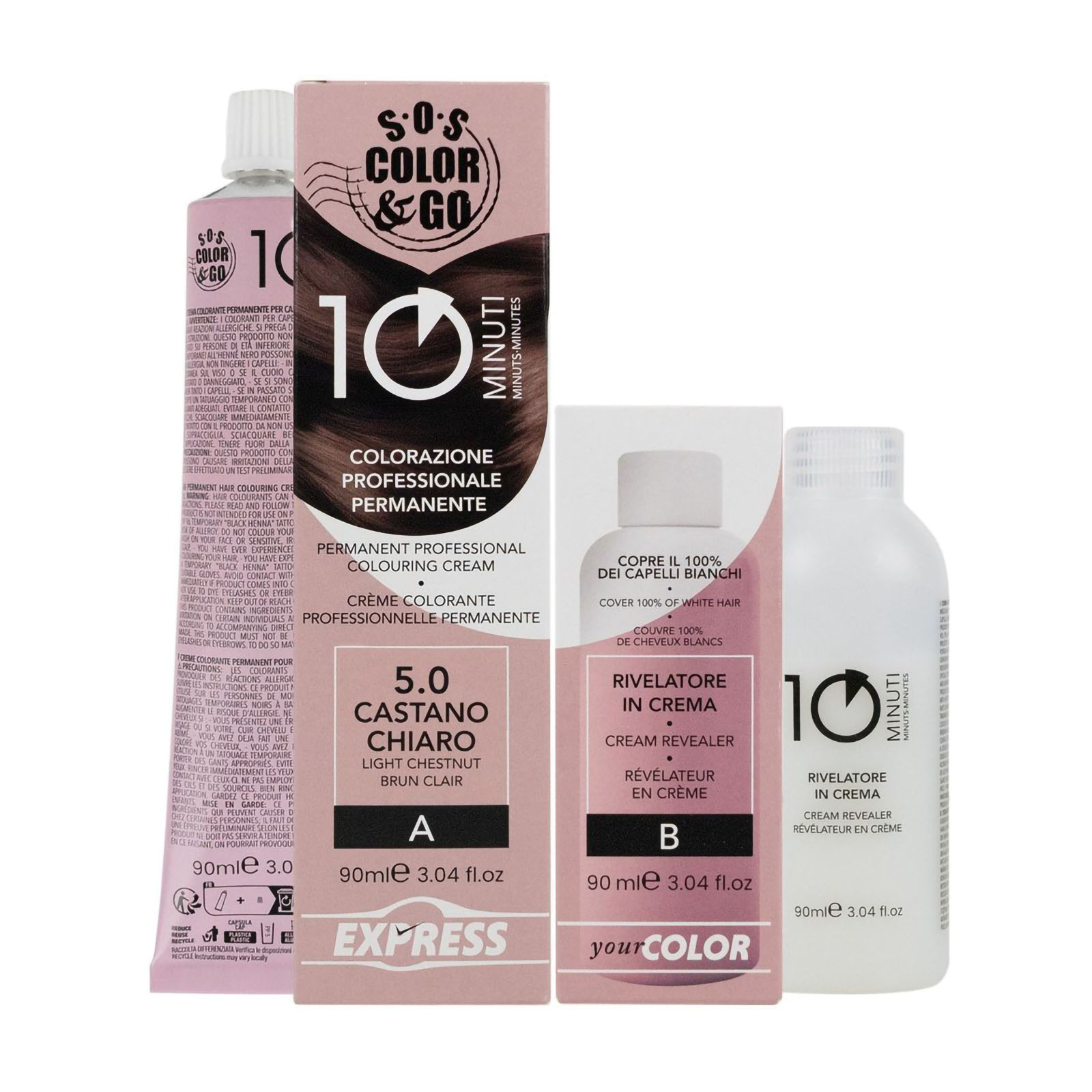Sos Color&go Set Colorazione Professionale Permanente In 10 Minuti - 90 Ml 5.0 Castano Chiaro