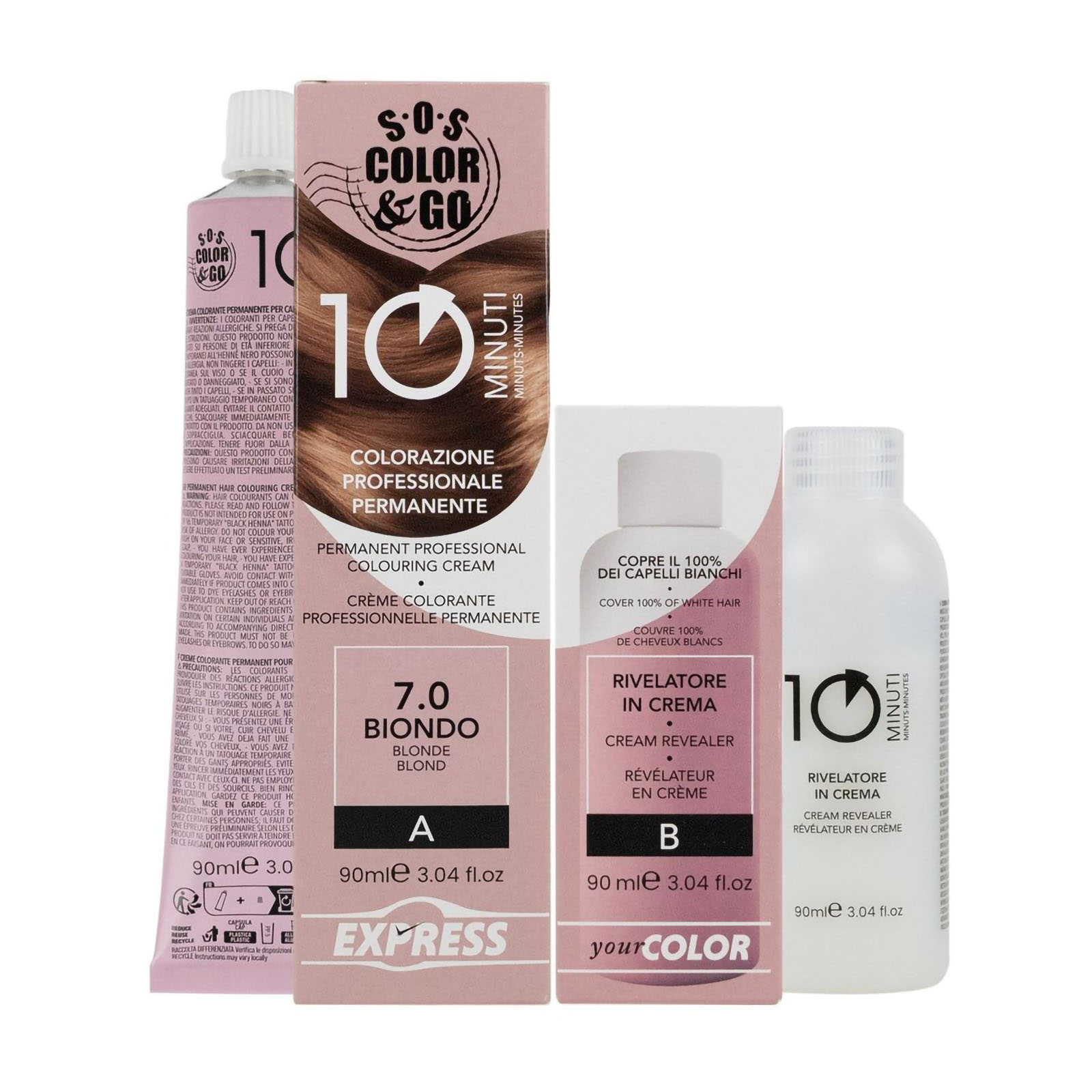 Sos Color&go Set Colorazione Professionale Permanente In 10 Minuti - 90 Ml 7.0 Biondo