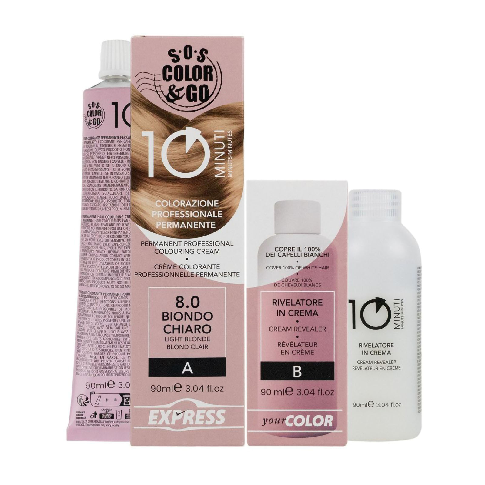 Alama Sos Color&go Set Colorazione Professionale Permanente In 10 Minuti - 90 Ml 8.0 Biondo Chiaro