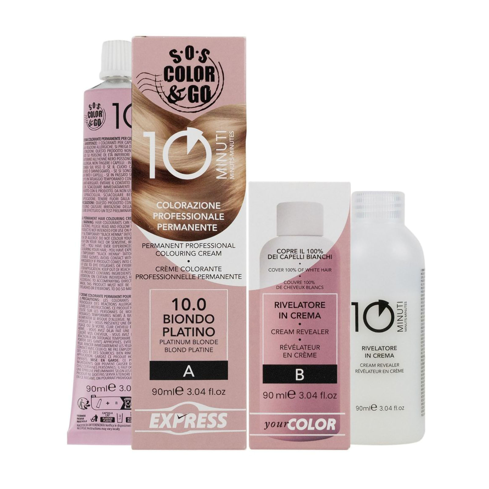 Sos Color&go Set Colorazione Professionale Permanente In 10 Minuti - 90 Ml 10.0 Biondo platino