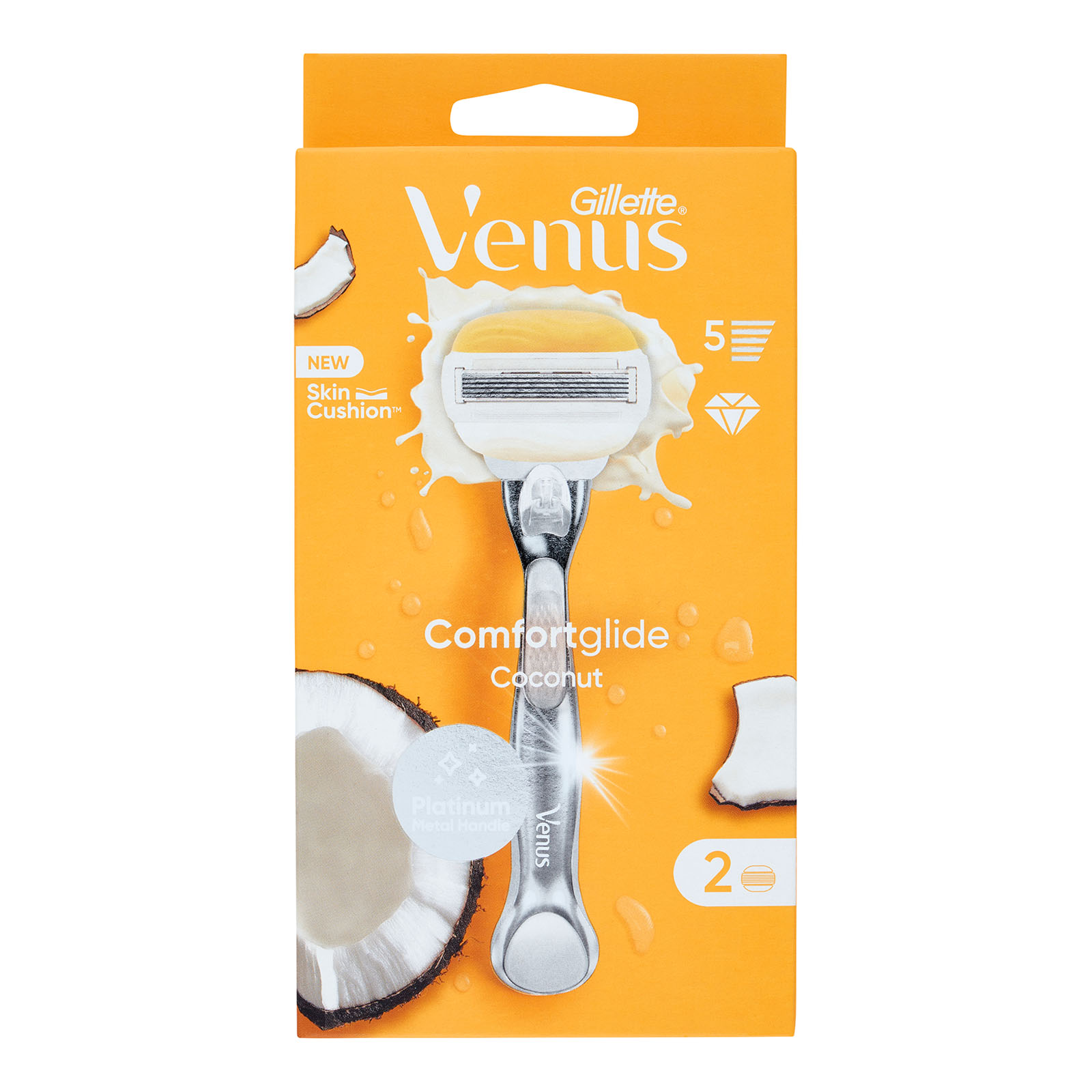Venus Rasoio Donna Comfortglide Cocco Plus Olaz A 5 Lame, 1 Manico + 2 Lamette Donna