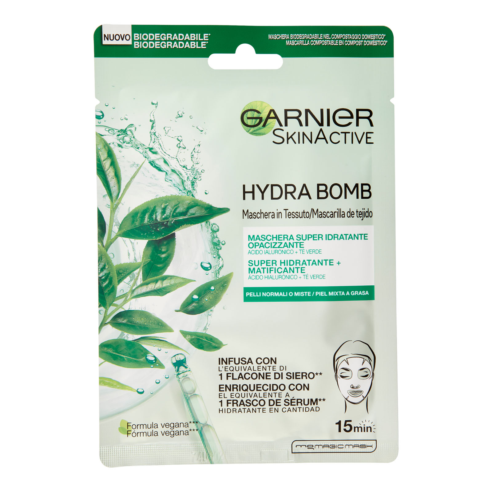 Skinactive Hydra Bomb Maschera Viso In Tessuto Super Idratante Opacizzante Al The Verde