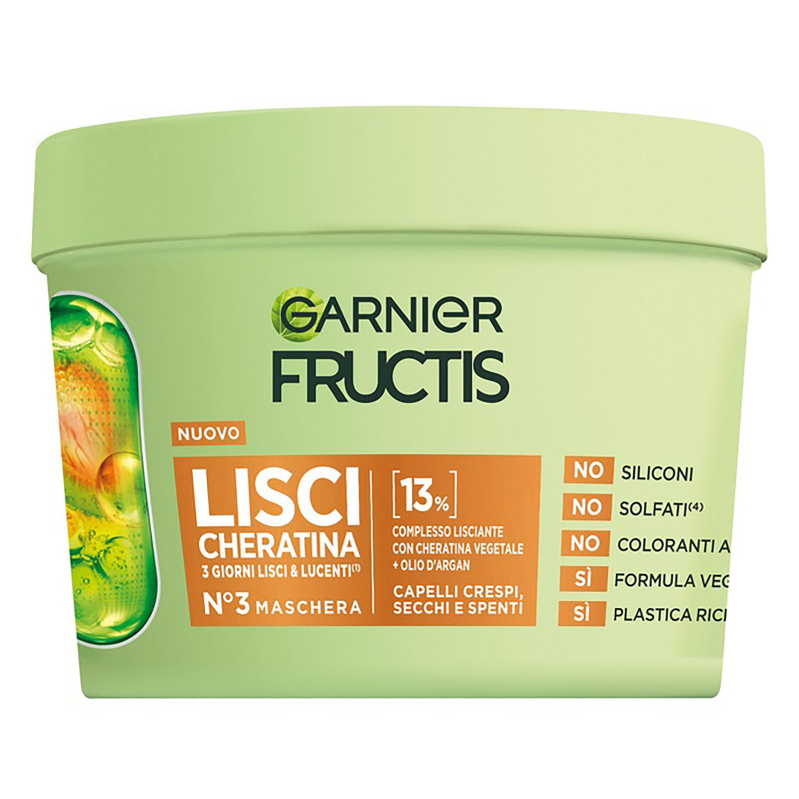 Fructis Maschera Capelli Lisci Cheratina N°3 Capelli Crespi, Secchi E Spenti 370 ml