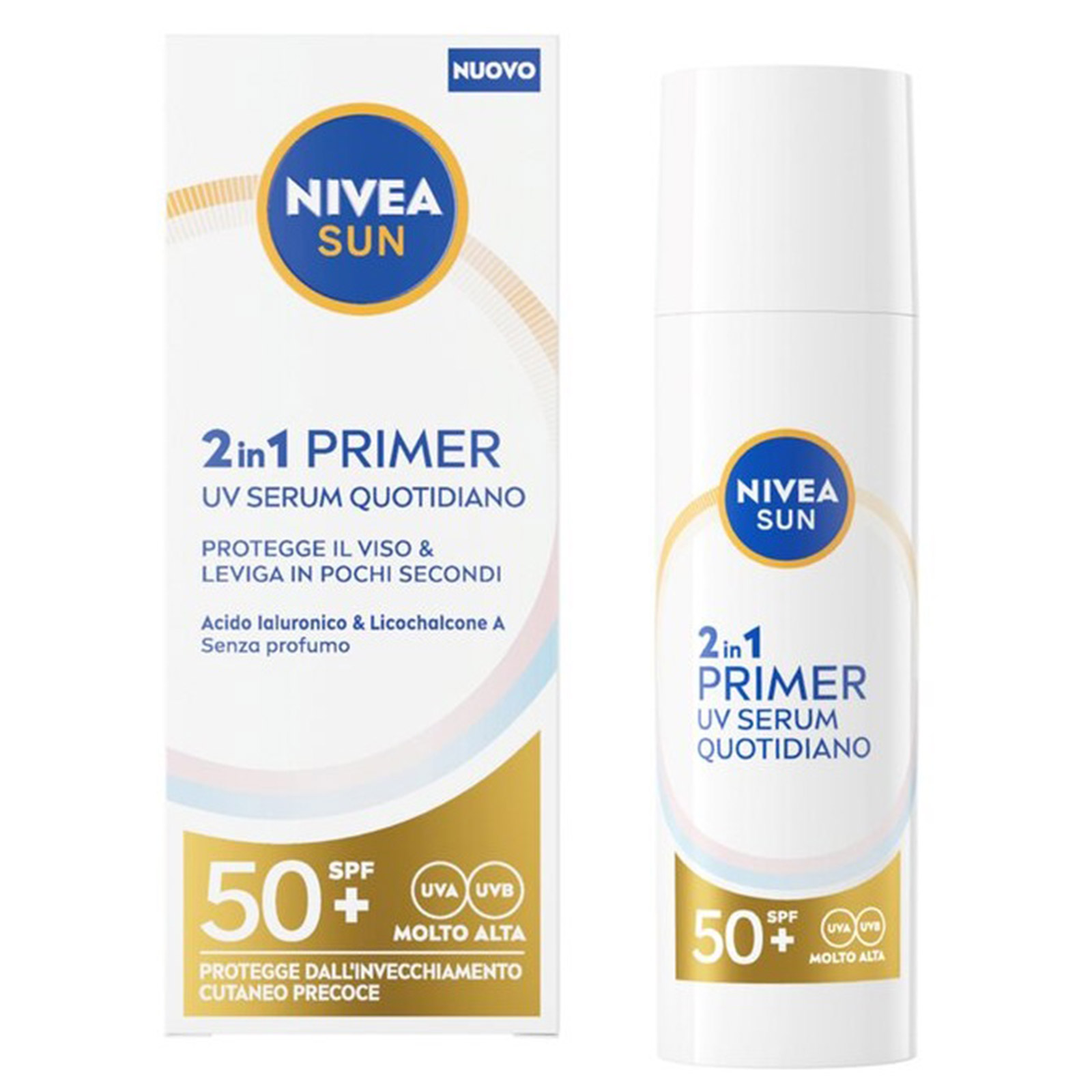 Nivea Sun 2in1 Primer Uv Serum Quotidiano Crema Viso Siero Spf50+ 30 ml