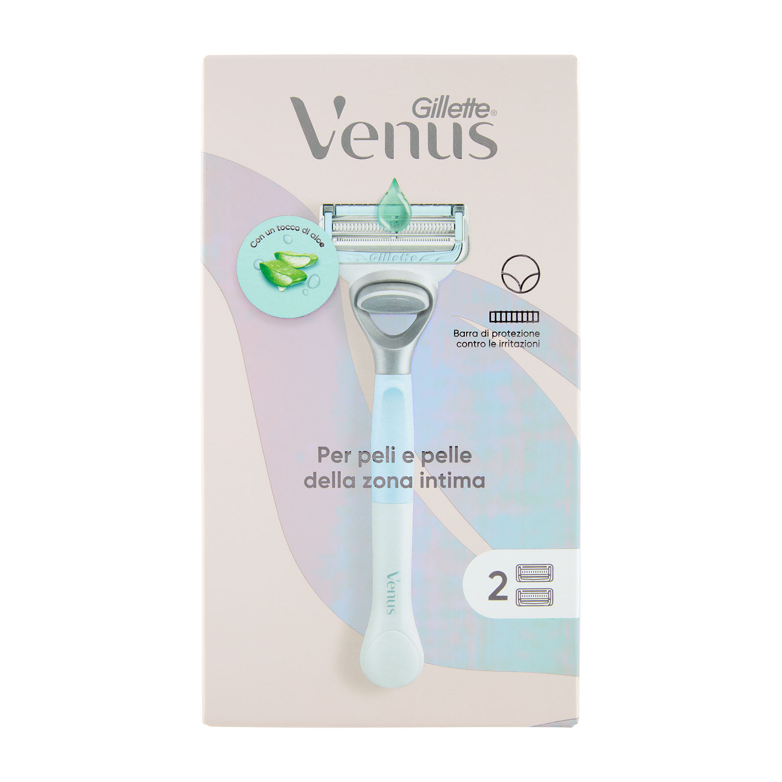 Venus Per Peli E Pelle Della Zona Intima Rasoio Donna, 1 Manico + 2 Lamette