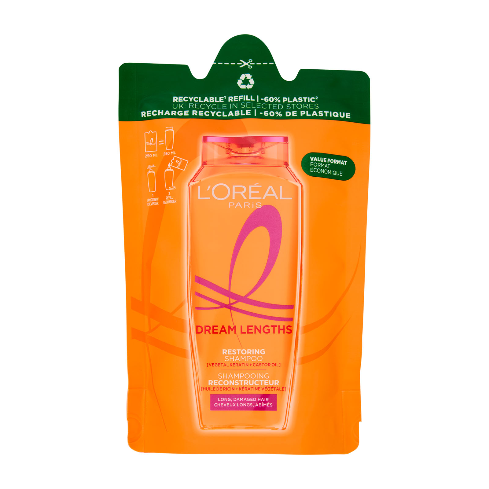 Dream Lengths Eco-ricarica Shampoo Per Capelli Lunghi E Lisci 250 ml