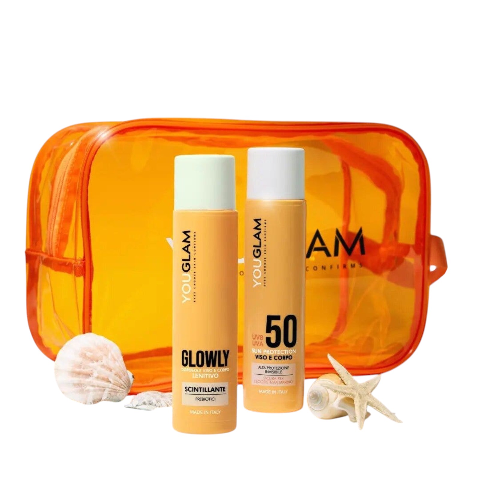 Kit Solare Sun Protection 50 Viso Corpo 100ml + Doposole Glowly 100ml + Beauty Case