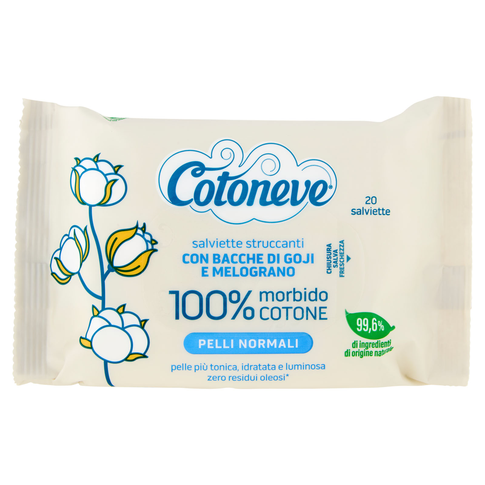 Cotoneve Salviette Struccanti con Bacche di Goji e Melograno Pelli Normali 20 Pezzi - - - Immagine 3