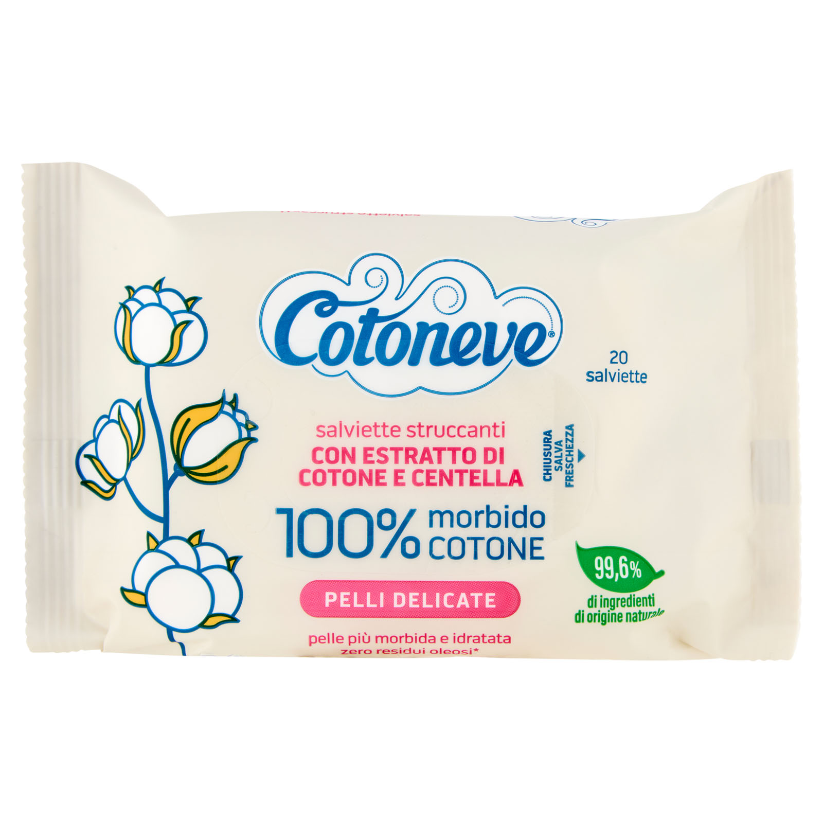 Cotoneve Salviette Struccanti con Estratto di Cotone e Centella Pelli Delicate 20 Pezzi - - - Immagine 3