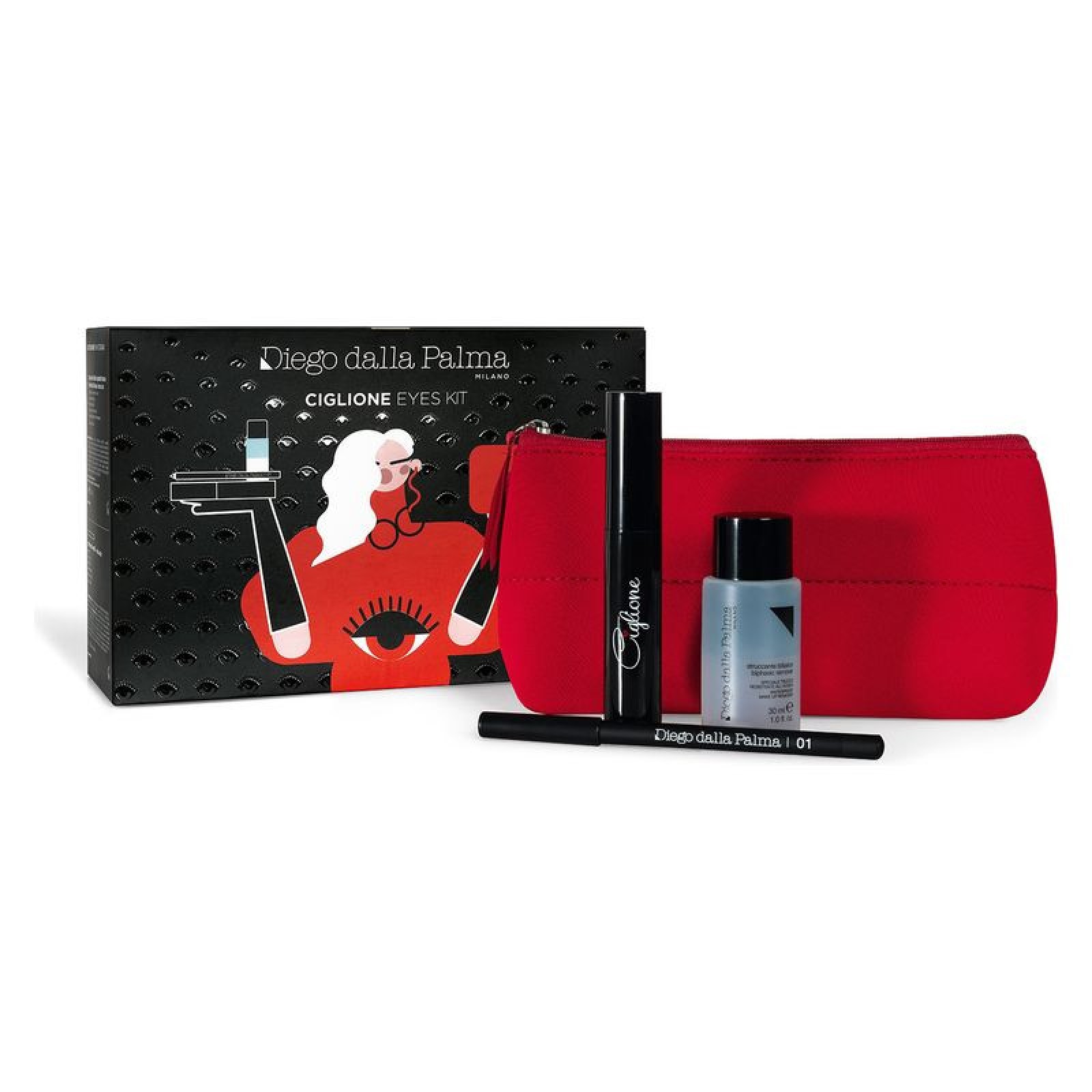 Cofanetto Ciglione Mascara + Pochette + Struccante Bifasico + Matita 01 - 11 Ml + 150 Ml + 1.83 G