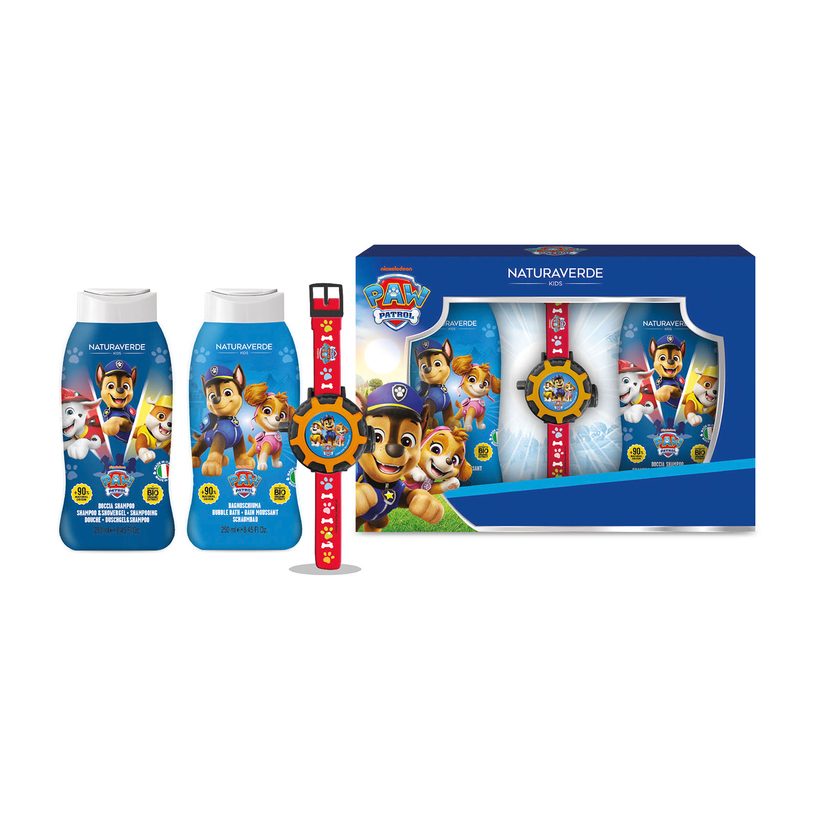 Paw Patrol Gift Set Con Bagnoschiuma 250ml, Doccia Shampoo 250ml Ed Orologio Proiettore
