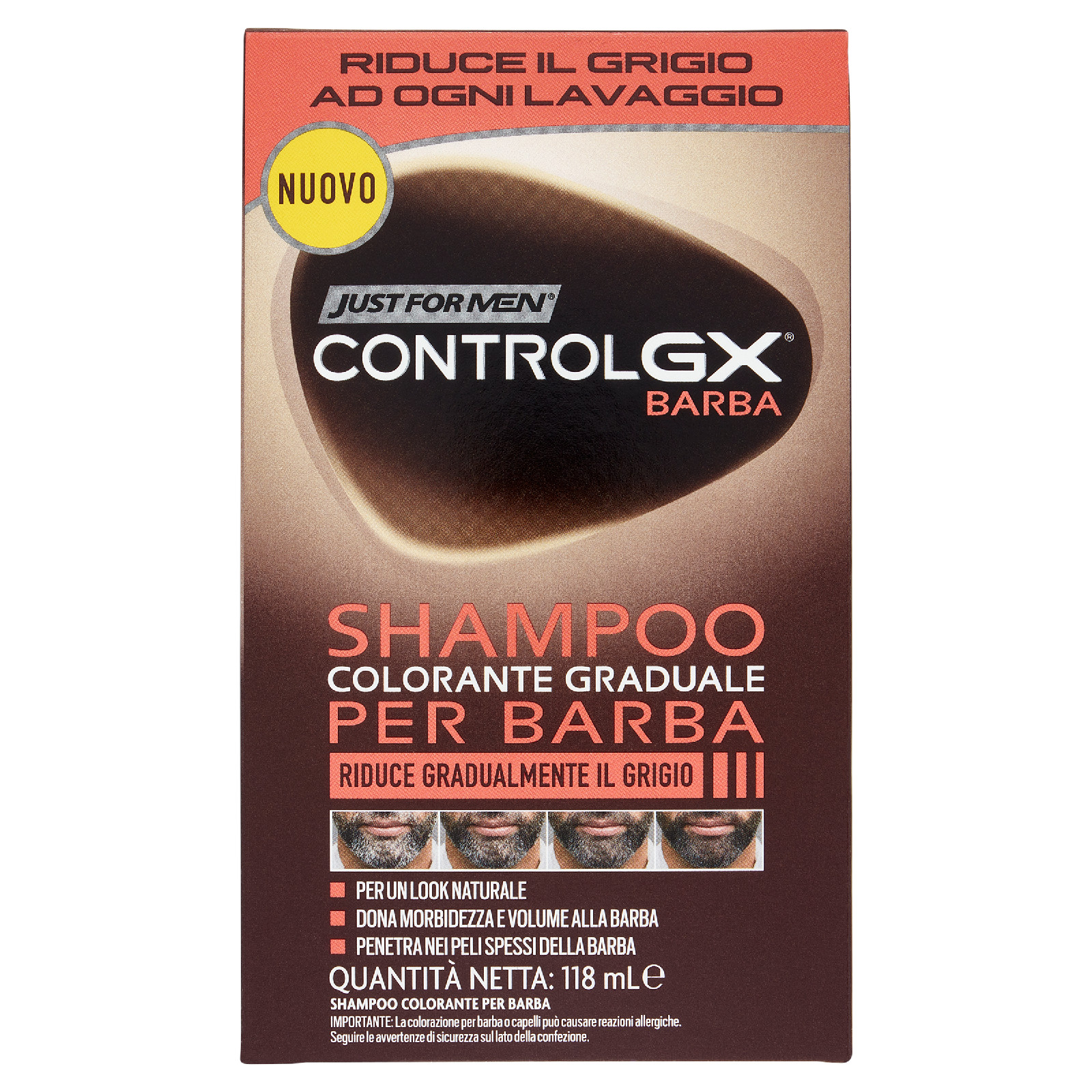 Just for men Control Gx Barba Shampoo Colorante Graduale Per Barba 118 ml