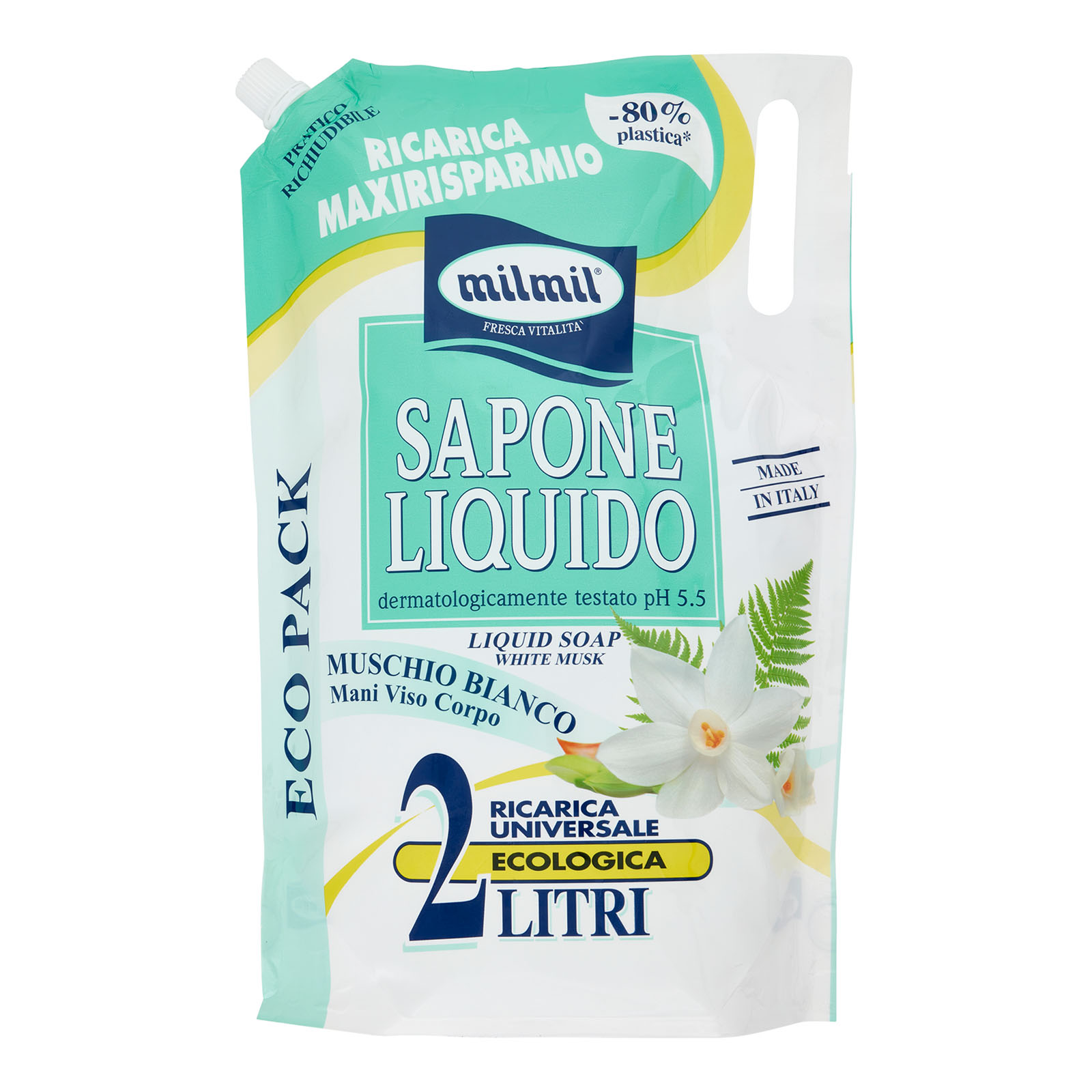 Sapone Liquido Muschio Bianco Ricarica Universale Ecologica 2000 ml
