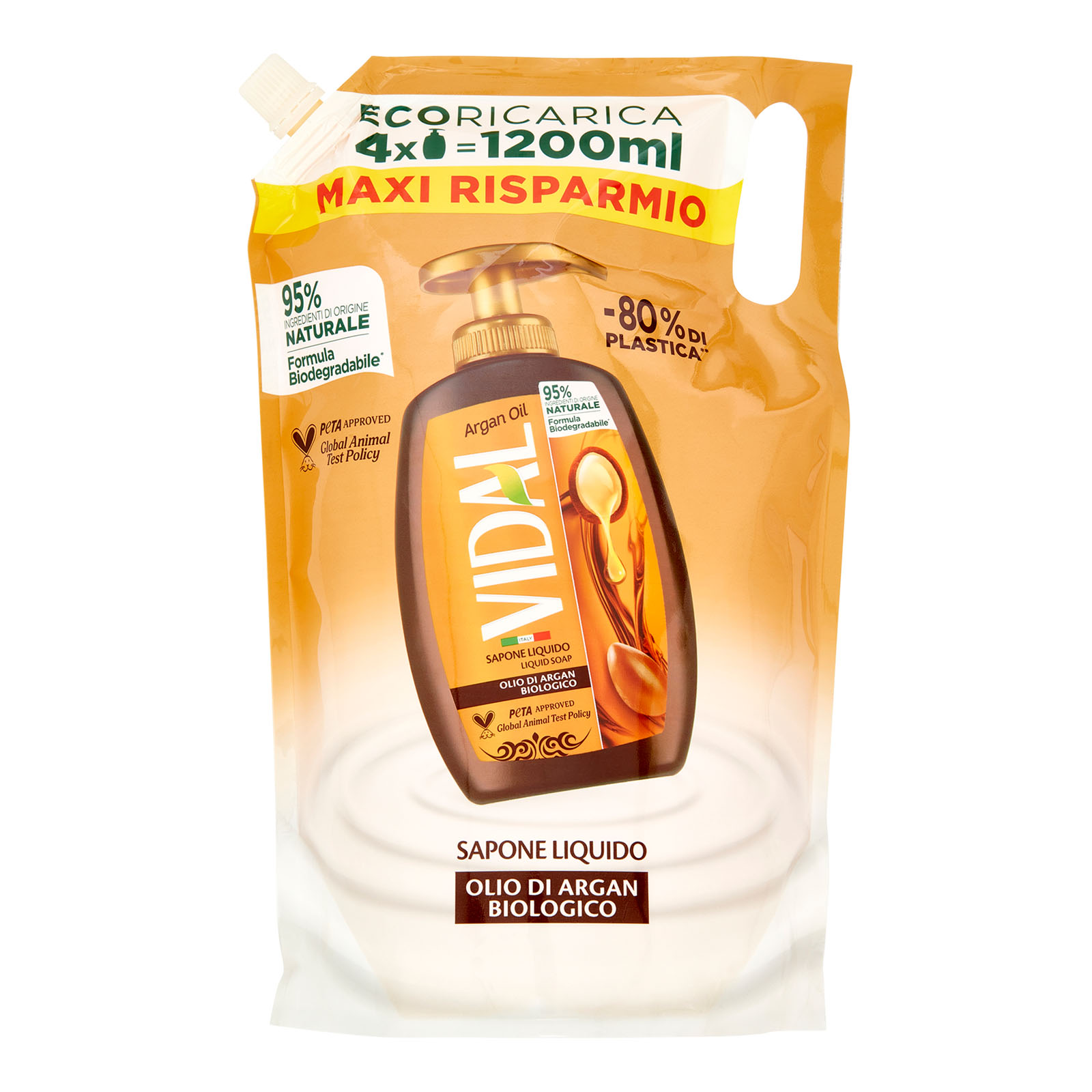 Argan Oil Sapone Liquido Olio Di Argan Biologico Ecoricarica 1200 ml