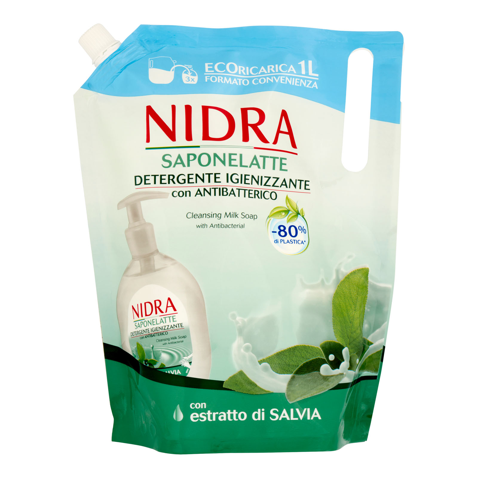 Saponelatte Detergente Igienizzante Con Antibatterico Ecoricarica 1000 ml