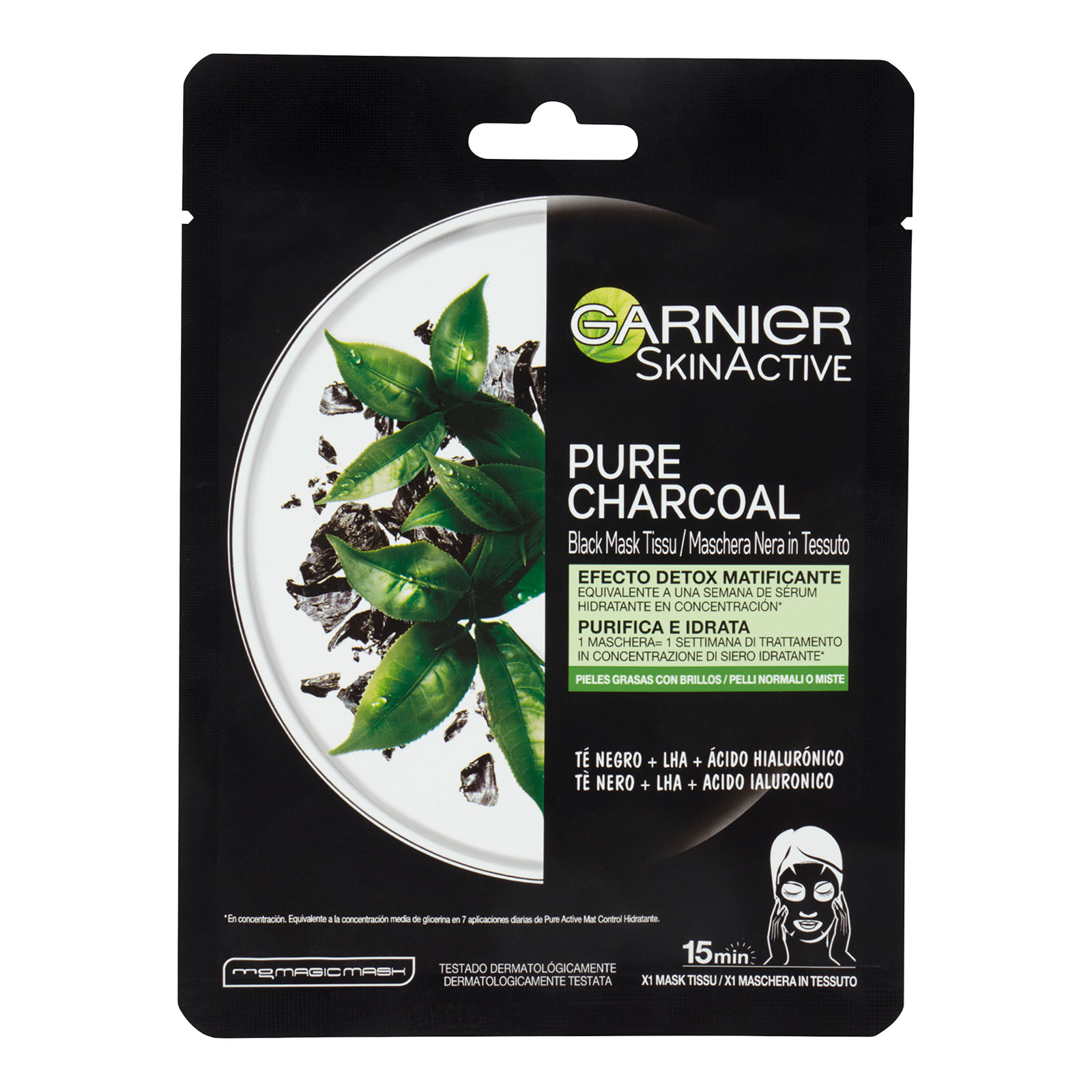 Skinactive Pure Charcoal Maschera Viso In Tessuto Purificante E Idratante