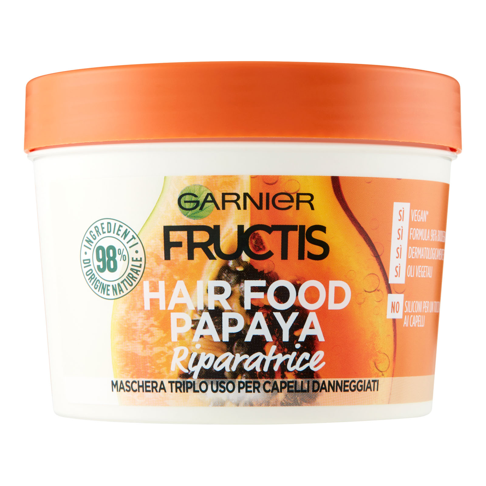 Maschera Riparatrice Fructis Hair Food, 3in1 Capelli Danneggiati, Papaya