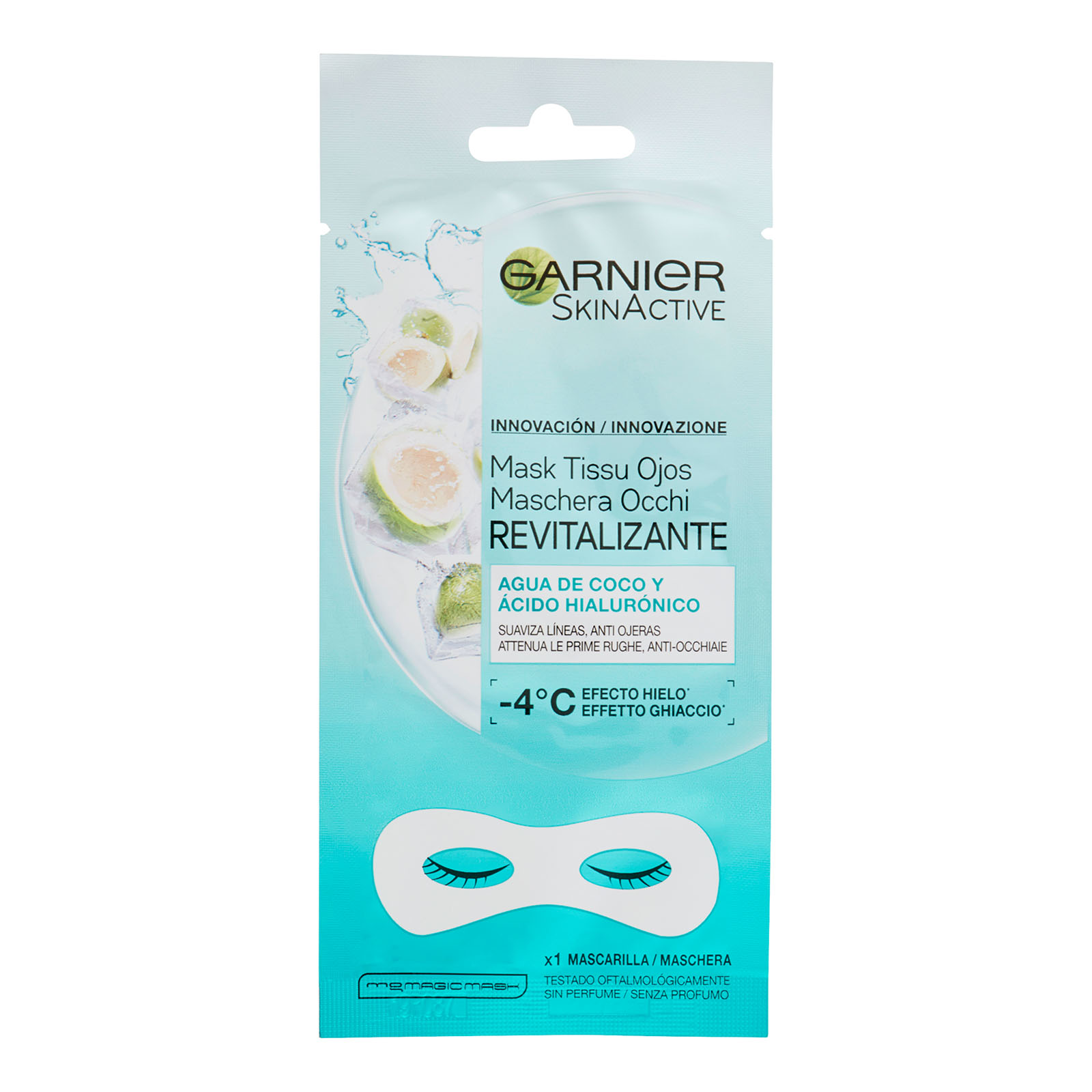 Skincare Maschera Occhi Monodose Con Acqua Di Cocco E Acido Ialuronico, Azzurro