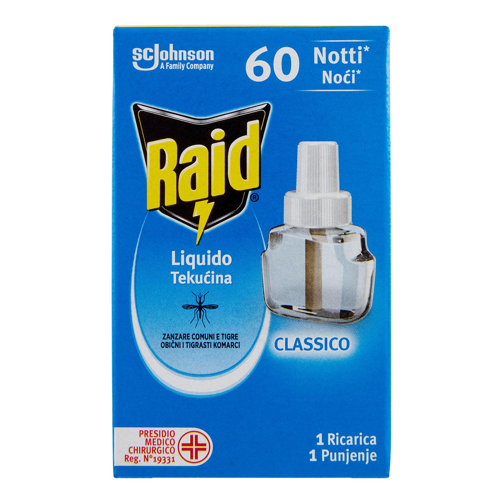 Raid Liquido Elettrico Antizanzare Comuni E Tigre, 60 Notti, Ricarica 36 Ml