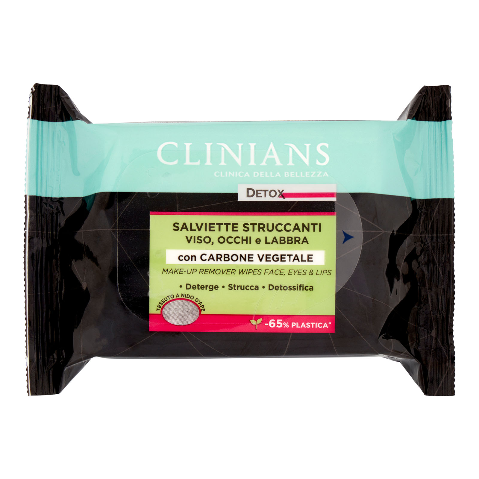 Detox Salviette Struccanti Viso, Occhi E Labbra Con Carbone Vegetale 25 Pz
