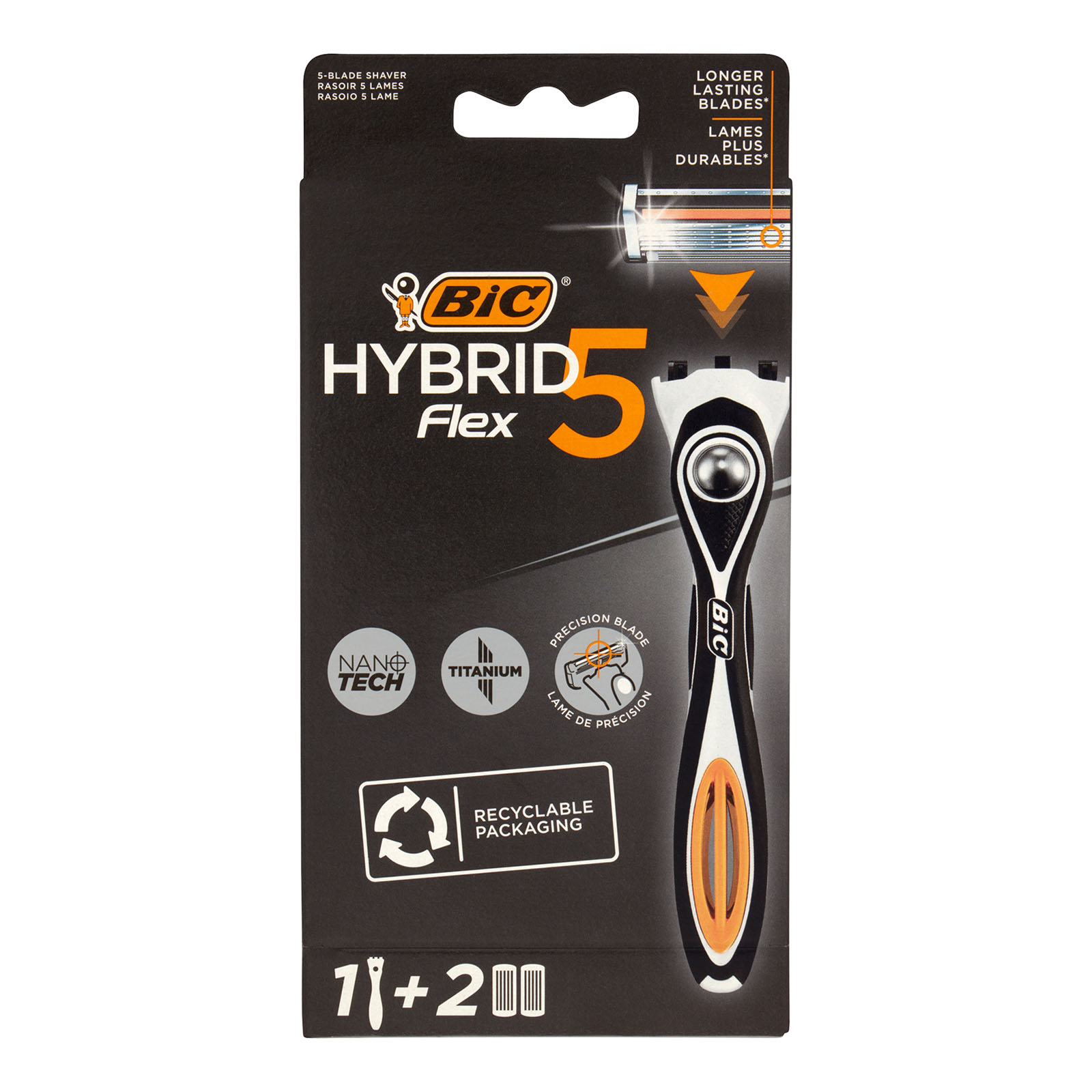 Hybrid Flex 5 Rasoio 5 Lame Manico + Ricariche 2 Pz